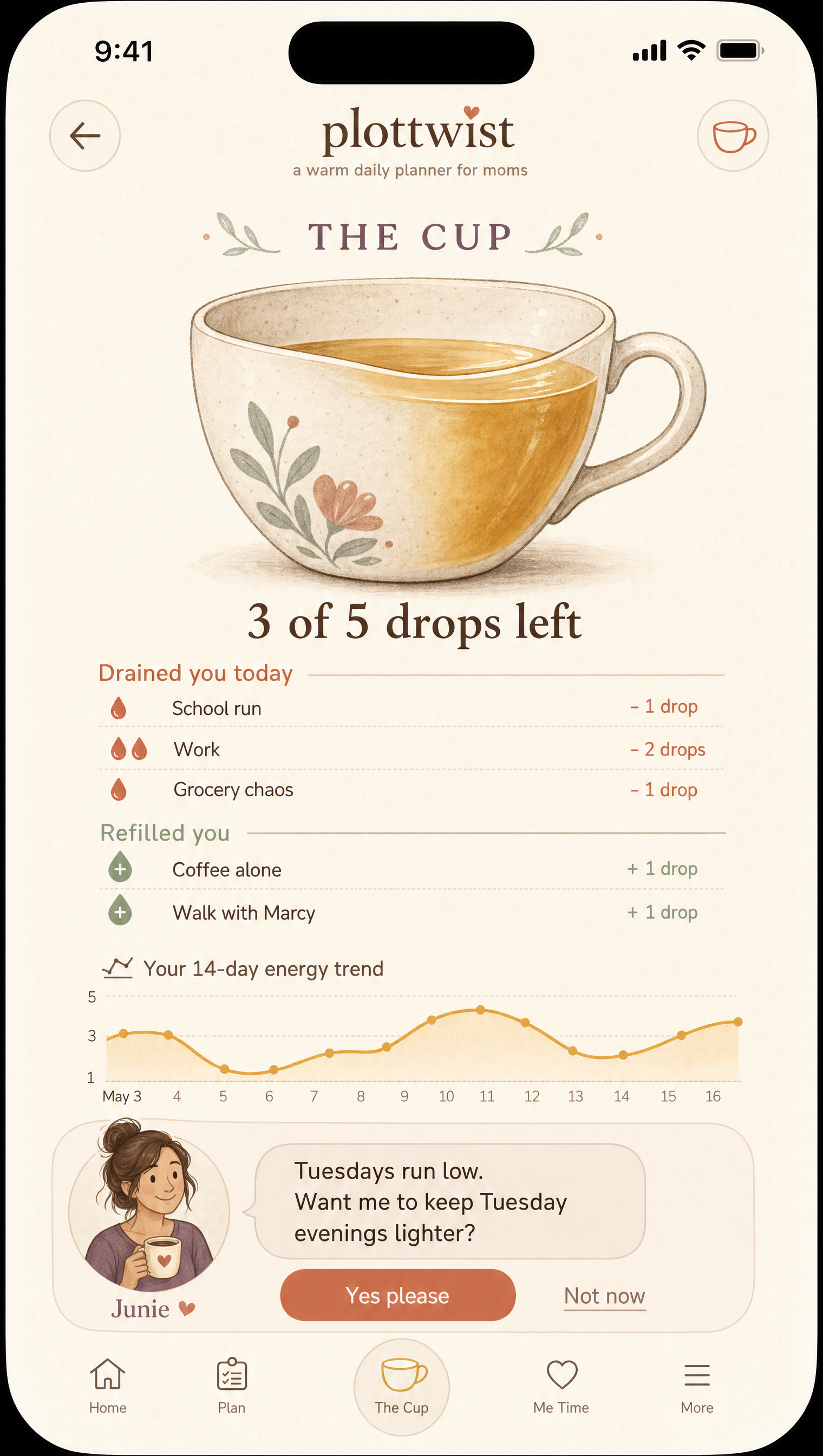 The Cup energy budget screen