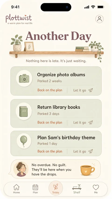 The Another Day shelf with no overdue tasks